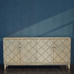 Raine French Country Blue Distressed Reclaimed Pine Wood Sideboard|