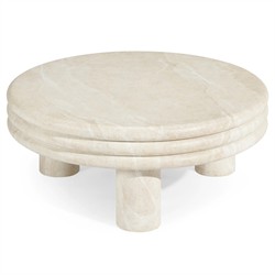 Brittny Modern Classic Beige Faux Travertine Round Outdoor Coffee Table|