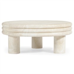 Brittny Modern Classic Beige Faux Travertine Round Outdoor Coffee Table|