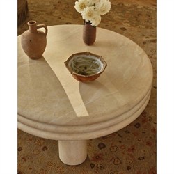Brittny Modern Classic Beige Faux Travertine Round Outdoor Coffee Table|