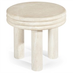 Roma Modern Classic Beige Faux Travertine Round Outdoor End Table|