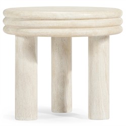 Roma Modern Classic Beige Faux Travertine Round Outdoor End Table|