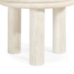 Roma Modern Classic Beige Faux Travertine Round Outdoor End Table|