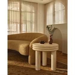 Roma Modern Classic Beige Faux Travertine Round Outdoor End Table|