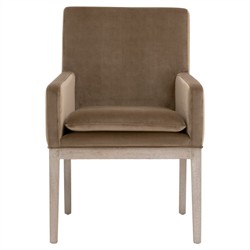 Danielle Modern Classic Brown Velvet Grey Oak Dining Arm Chair|