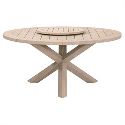 Olaide Coastal Beach Washed Teak Round Outdoor Dining Table - 63"|