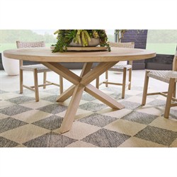 Olaide Coastal Beach Washed Teak Round Outdoor Dining Table - 63"|