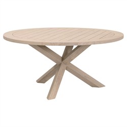 Olaide Coastal Beach Washed Teak Round Outdoor Dining Table - 63"|