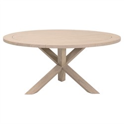 Olaide Coastal Beach Washed Teak Round Outdoor Dining Table - 63"|