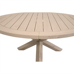 Olaide Coastal Beach Washed Teak Round Outdoor Dining Table - 63"|