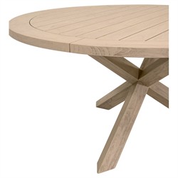 Olaide Coastal Beach Washed Teak Round Outdoor Dining Table - 63"|