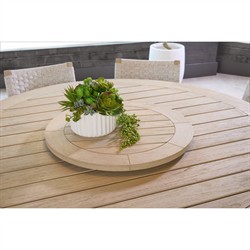 Olaide Coastal Beach Washed Teak Round Outdoor Dining Table - 63"|