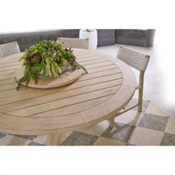 Olaide Coastal Beach Washed Teak Round Outdoor Dining Table - 63"|