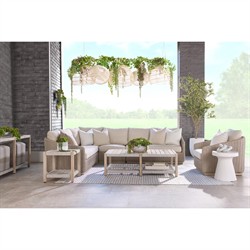 Safia Coastal Beach Cream Performance Washed Teak Outdoor Arm Chair|