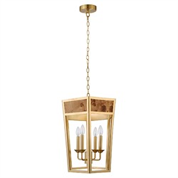 Worlds Away Ren Modern Burl Wood Gold Metal Hexagon Pendant|