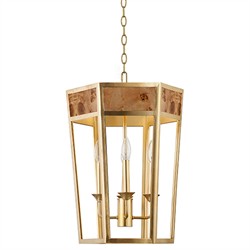 Worlds Away Ren Modern Burl Wood Gold Metal Hexagon Pendant|