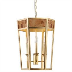 Worlds Away Ren Modern Burl Wood Gold Metal Hexagon Pendant|