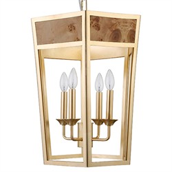 Worlds Away Ren Modern Burl Wood Gold Metal Hexagon Pendant|