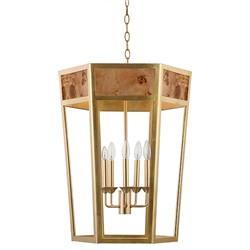 Worlds Away Reynolds Modern Classic Burl Gold Metal Hexagon Pendant|