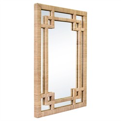 Worlds Away Geneva Coastal Greek Key Natural Rattan Wall Mirror|