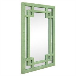 Worlds Away Geneva Coastal Greek Key Sage Rattan Wall Mirror|