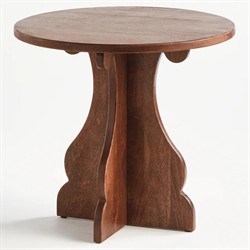Gonzalo Updated Traditional Brown Mango Wood Pedestal Round Side Table|
