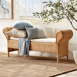 Cesare Coastal Beach Natural Woven Rattan Entryway Bench|