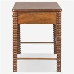 Tobi Updated Traditional Natural Woven Cane Brown Acacia Wood Spindle Desk|
