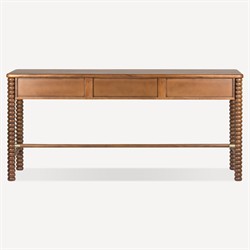 Tobi Updated Traditional Natural Woven Cane Brown Acacia Wood Spindle Desk|