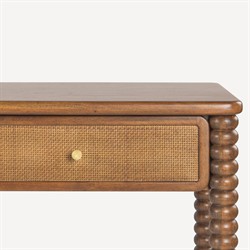 Tobi Updated Traditional Natural Woven Cane Brown Acacia Wood Spindle Desk|