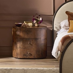 Raisa Walnut Burl Oval Nightstand|