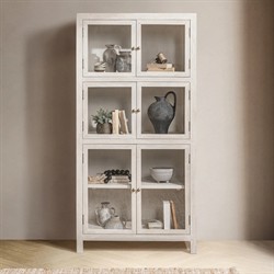 Beatrix Coastal Beach Cream Mango Wood Display Cabinet|