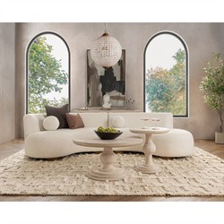 Beatrix Updated Traditional White Washed Mango Wood Round Coffee Table|