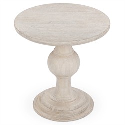 Beatrix Updated Traditional White Washed Mango Wood Round Pedestal End Table|