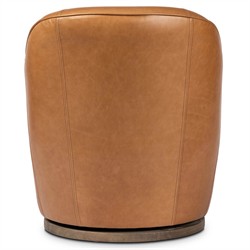 Samuel French Country Tan Leather Brown Wood Swivel Arm Chair|