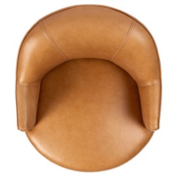 Samuel French Country Tan Leather Brown Wood Swivel Arm Chair|