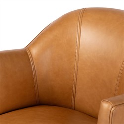 Samuel French Country Tan Leather Brown Wood Swivel Arm Chair|