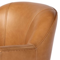 Samuel French Country Tan Leather Brown Wood Swivel Arm Chair|