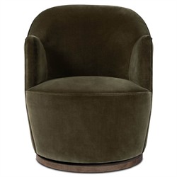 Samuel French Olive Green Velvet Performance Brown Wood Swivel Arm Chair|