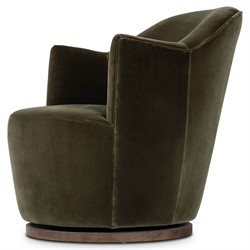 Samuel French Olive Green Velvet Performance Brown Wood Swivel Arm Chair|