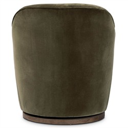 Samuel French Olive Green Velvet Performance Brown Wood Swivel Arm Chair|