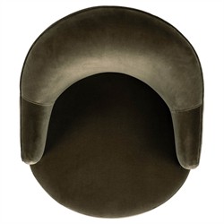 Samuel French Olive Green Velvet Performance Brown Wood Swivel Arm Chair|