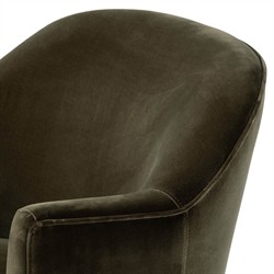 Samuel French Olive Green Velvet Performance Brown Wood Swivel Arm Chair|