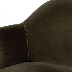 Samuel French Olive Green Velvet Performance Brown Wood Swivel Arm Chair|