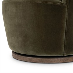 Samuel French Olive Green Velvet Performance Brown Wood Swivel Arm Chair|