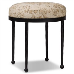 Calix French Country Beige Printed Black Iron Accent Stool|