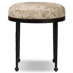 Calix French Country Beige Printed Black Iron Accent Stool|
