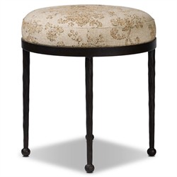 Calix French Country Beige Printed Black Iron Accent Stool|