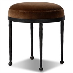 Calix French Country Brown Velvet Performance Black Iron Accent Stool|