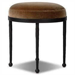 Calix French Country Brown Velvet Performance Black Iron Accent Stool|